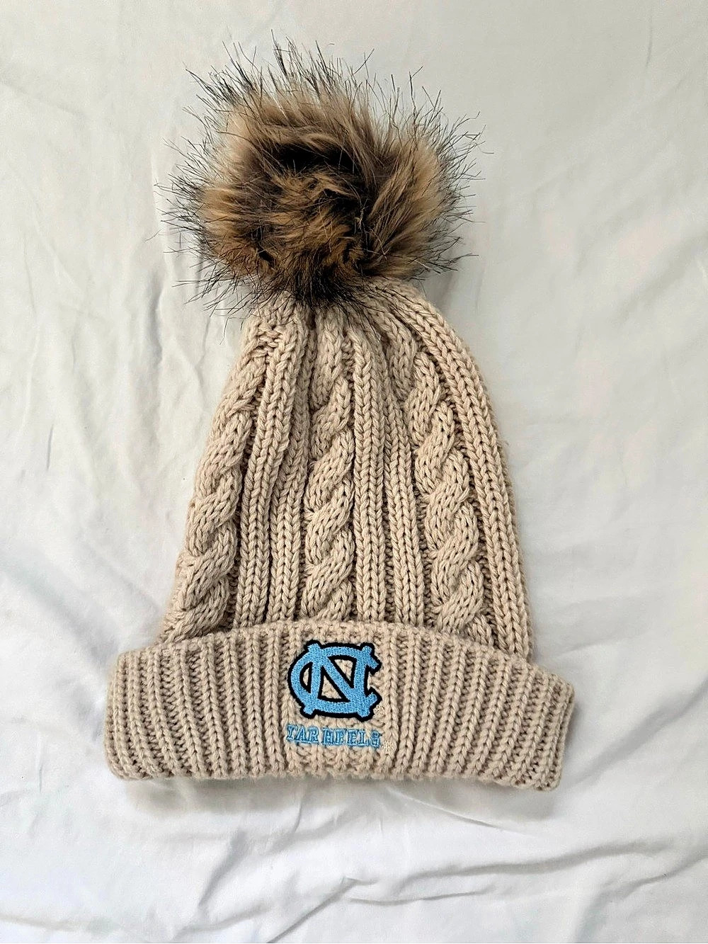 Captivating Cable Knit Pom Beanie in Cream Like New